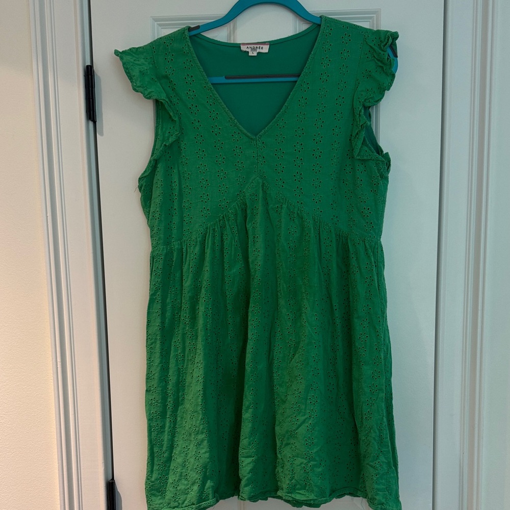 Andree Green Eyelet V-Neck Summer Dress